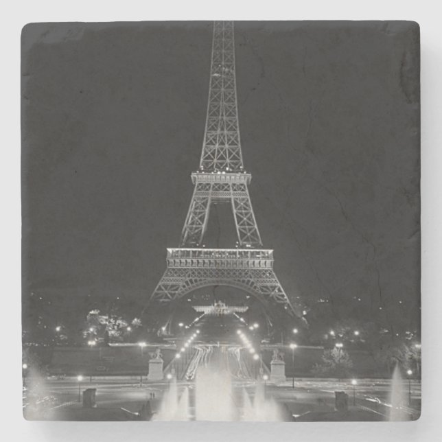 Vintage Paris Fontains Tower Eiffel night Stone Coaster (Front)