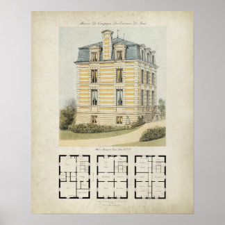 Vintage Paris France Architecture Drawing no. 2 Poster