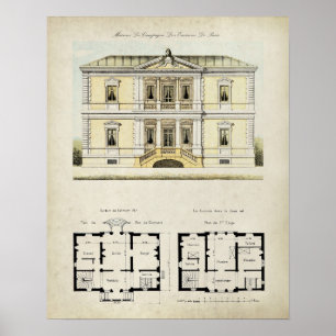 Vintage Paris France Architecture Drawing no. 4 Poster