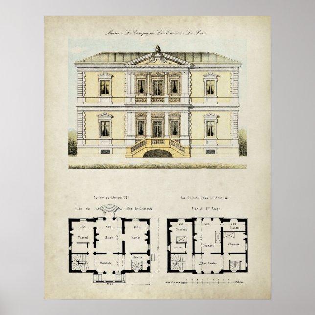 Vintage Paris France Architecture Drawing no. 4 Poster (Front)