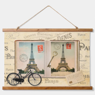 Vintage Paris France Eiffel Tower and Bicycle Hanging Tapestry