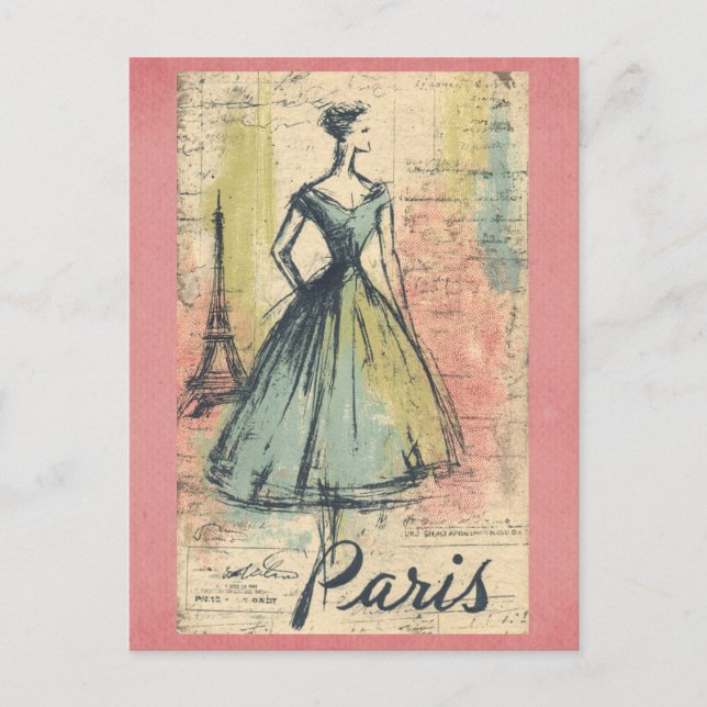 Vintage Paris France Eiffel Tower French Fashion Postcard (Front)