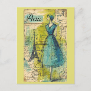 Vintage Paris France Eiffel Tower French Fashion Postcard