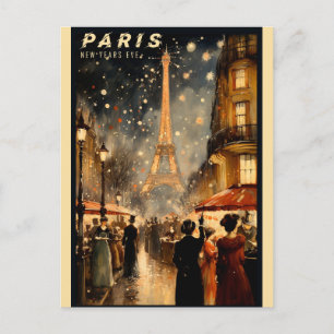 Vintage Paris France Eiffel Tower New Year Eve Postcard