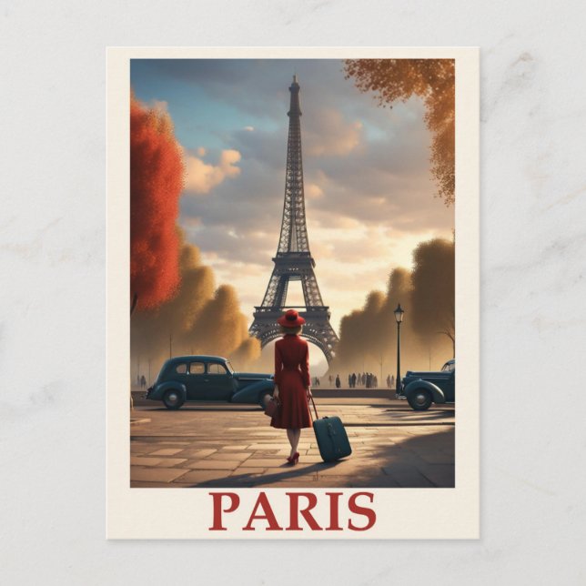 Vintage Paris France Eiffel Tower Travel Postcard (Front)