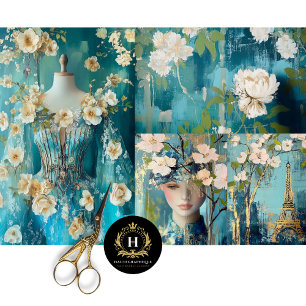 Vintage Paris France Fashion Collage Decoupage Tissue Paper