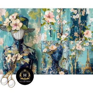 Vintage Paris France Fashion Collage Decoupage Tissue Paper