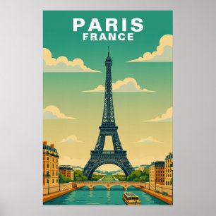 Vintage Paris, France French Cityscape Travel Poster