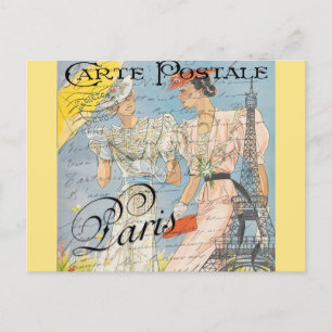 Vintage Paris France French Women Eiffel Tower Postcard