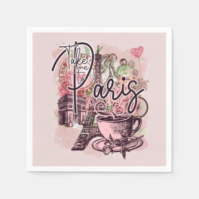 VINTAGE PARIS FRANCE ICONS PAPER DECOUPAGE NAPKIN (Front)