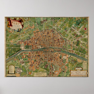 Vintage Paris France Map (1766) Poster