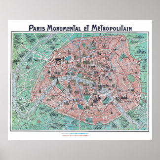Vintage Paris France Map 1932 Poster