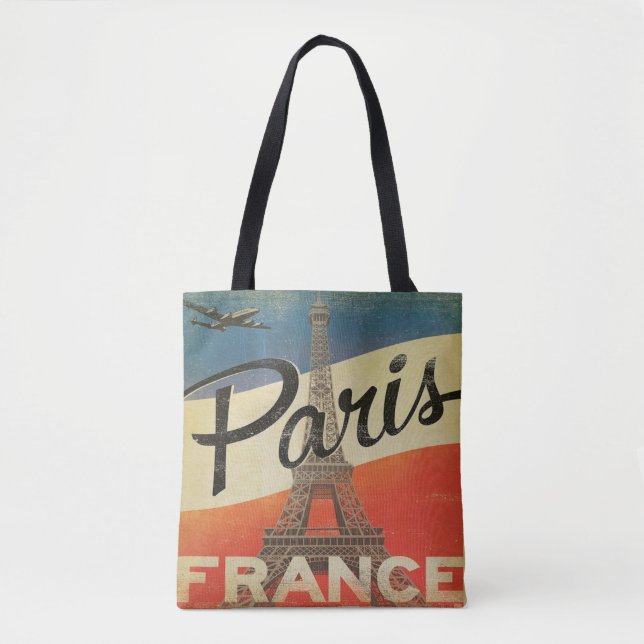 Vintage Paris France Tote aeroplane Eiffel tower Bag (Front)