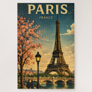 Vintage Paris France Travel Poster Jigsaw Puzzle