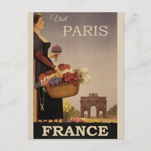 Vintage Paris France Travel Poster Postcard (Front)