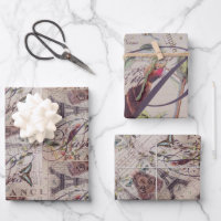 Vintage Paris French Bird Botanical Eiffel Tower