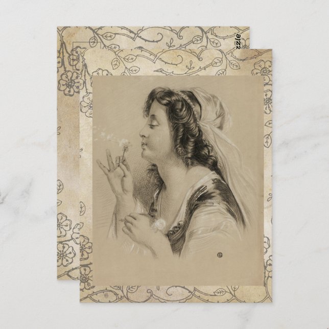 Vintage Paris Girl Dandelion Flower Postcard (Front/Back)