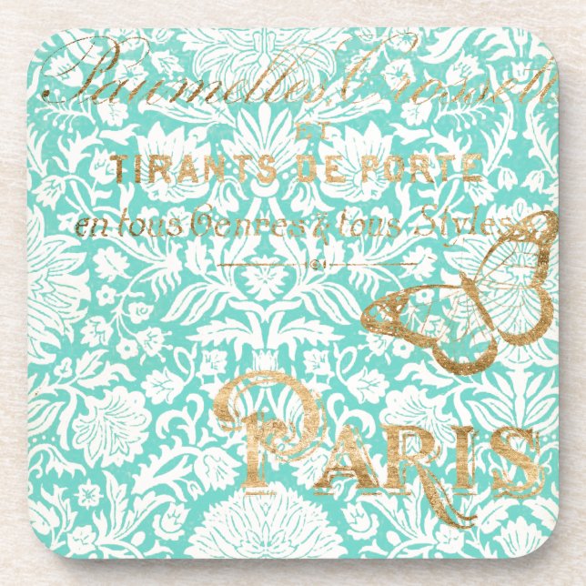 Vintage Paris Gold Design With Butterfly Coaster (Front)