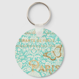 Vintage Paris Gold Design With Butterfly Key Ring