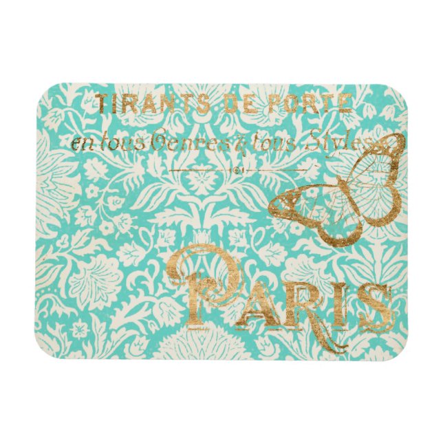 Vintage Paris Gold Design With Butterfly Magnet (Horizontal)
