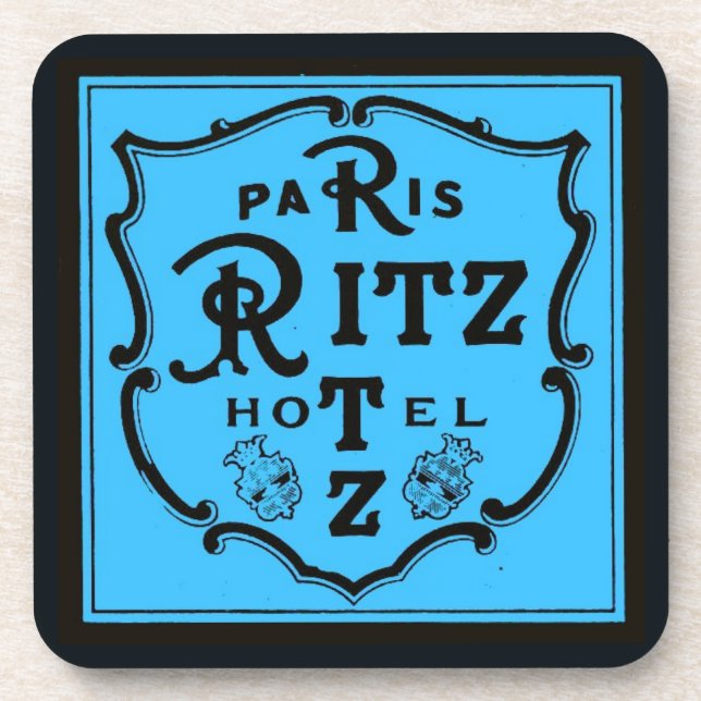 Vintage Paris Hotel Blue Black Beverage Coaster (Front)