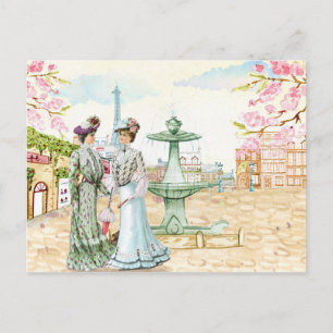 Vintage Paris Ladies Eifel Tower Postcard