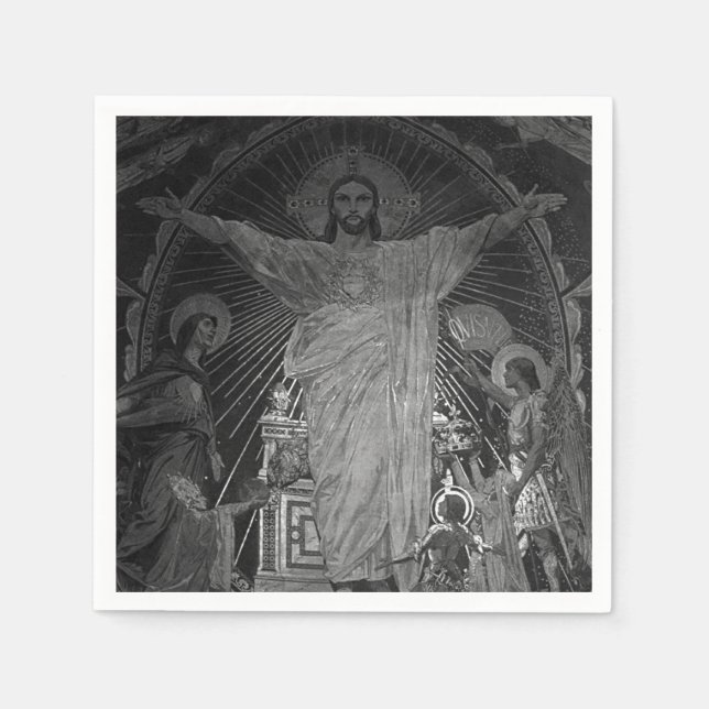 Vintage Paris Main mosaic Sacred Heart jesus Napkin (Front)