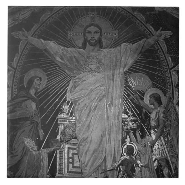 Vintage Paris Main mosaic Sacred Heart jesus Tile (Front)