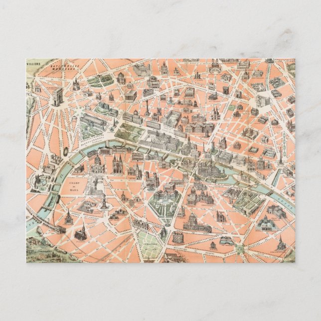 Vintage Paris Map Postcards (Front)