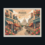 Vintage Paris Montmartre Postcard<br><div class="desc">Finding a souvenir that captures the romantic, bustling energy of a Parisian afternoon often leads to generic, modern prints that lack character. For many travelers, it is difficult to find stationery that portrays the iconic streets of Montmartre and the majestic Sacré-Cœur with the warmth and nostalgia they deserve. This vintage-inspired...</div>