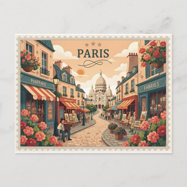 Vintage Paris Montmartre Postcard (Front)