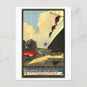 Vintage Paris-New York Transatlantic Advertisement Postcard