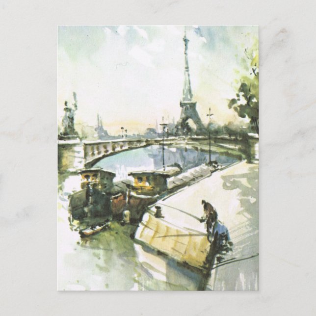 Vintage Paris, Paris Fishing in the Seine Postcard (Front)