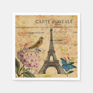 Vintage Paris Party French Botanical Eiffel Tower Napkin