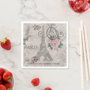 Vintage Paris Party French Botanical Eiffel Tower Napkin