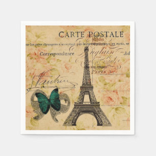 Vintage Paris Party French Botanical Eiffel Tower Napkin