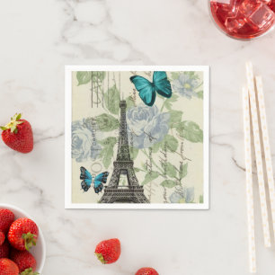 Vintage Paris Party French Botanical Eiffel Tower Napkin