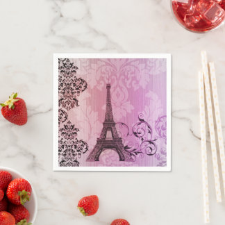 Vintage Paris Party French Botanical Eiffel Tower  Napkin