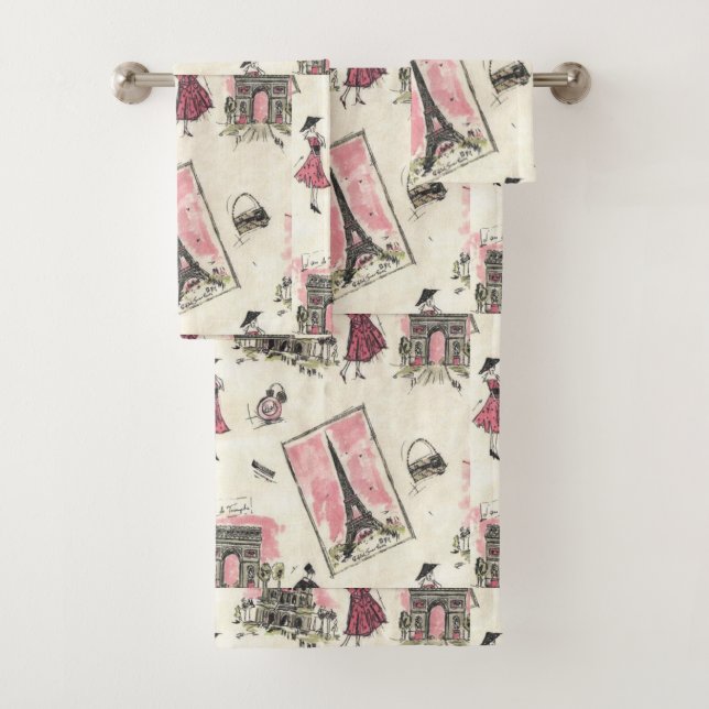 Vintage Paris Pink Bath Towel Set (Insitu)