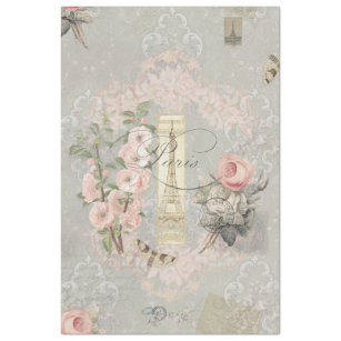 Vintage Paris Pink Flowers Eiffel Tower Decoupage Tissue Paper