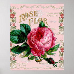 Vintage Paris Pink Rose Fashion, pretty floral art Poster