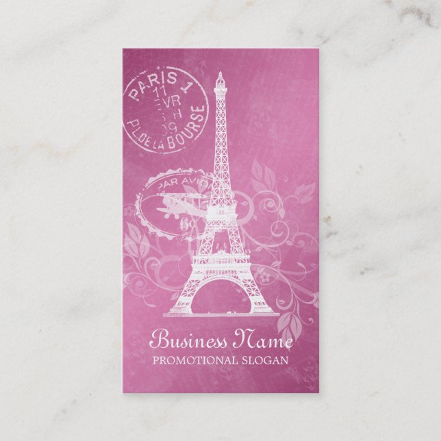 Vintage Paris Postcard Pink Business Card (Front)
