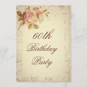 Vintage Paris Postmarks Chic Roses 60th Birthday Invitation