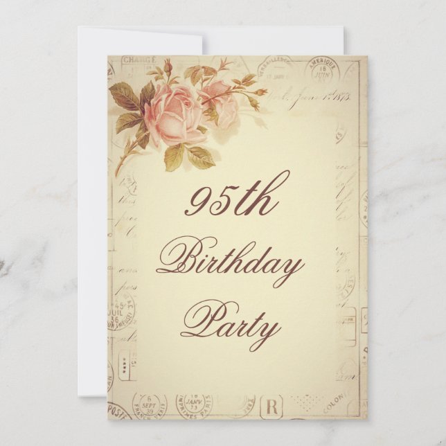 Vintage Paris Postmarks Chic Roses 95th Birthday Invitation (Front)