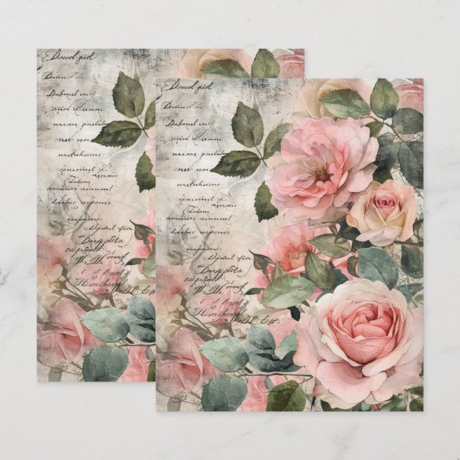 Vintage Paris Rose Paper Sheet (Front/Back)