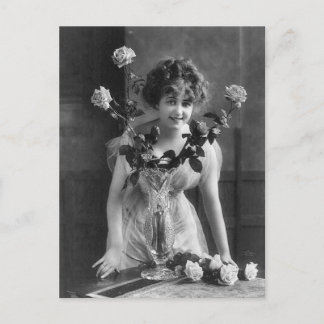 Vintage Paris Roses Portrait Postcard
