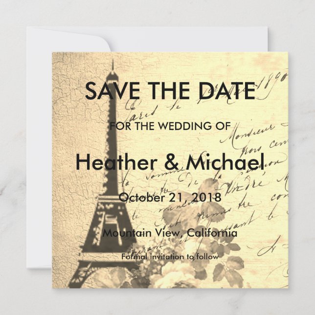 Vintage Paris Save the Date Wedding (Front)
