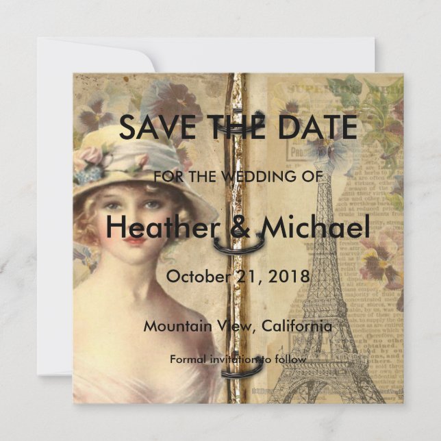 Vintage Paris Save the Date Wedding (Front)