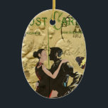 Vintage Paris Tango post card Ceramic Tree Decoration<br><div class="desc">Digital collage of an original Tango dancers painting by Kevin Sean O'Connell on a vintage postcard background, with pretty red butterflies and Eiffel tower, Paris, France and french gold fleur de lys. Personalise this design by adding your name or text or visit the VINTAGEPRINTS TORE for matching products and thousands...</div>