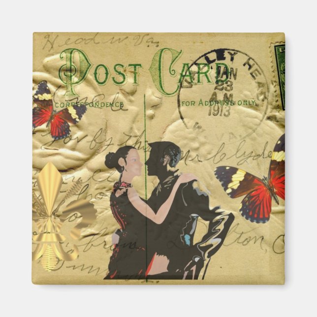 Vintage Paris Tango post card Magnet (Front)